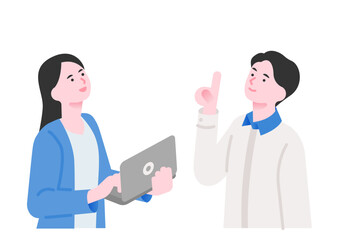 アイデアを考える男女のビジネスパーソン_イラスト素材