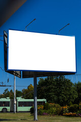 White billboard along the highway. Background for design and advertising.