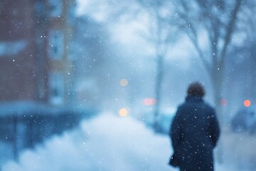 Obraz premium A person walking alone on a peaceful snow-covered path on a cold day