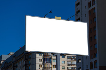 Obraz premium Background for design, white billboards on city streets and along roads in the summer day