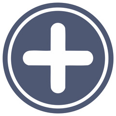 Obraz premium White Plus Sign Symbol in Navy Blue Circle Flat Design Illustration Addition