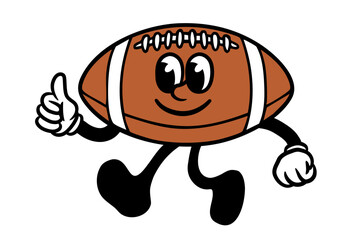 Fun cartoon football character with expressive face and limbs. Perfect for sports graphics, kids designs, mascots, and playful illustrations.