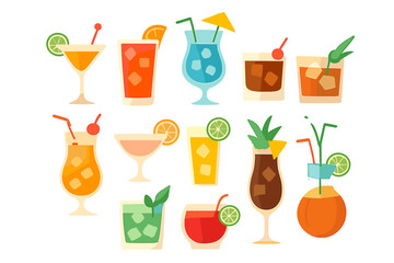 Colorful array of tropical drinks arranged in a fun and inviting way at a summer party gathering