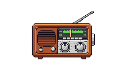 retro dual radio PNG pixel art illustration of a vintage brown radio with dual dials and antenna, perfect for nostalgic audio themes and old-tech assets