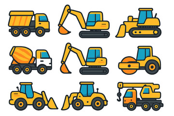 Naklejka premium Construction vehicles at work in a busy construction site during daylight hours