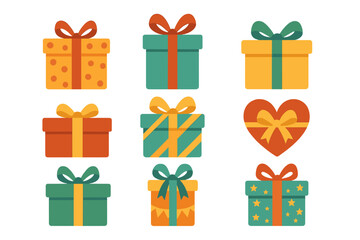 Colorful gift boxes displaying different designs and patterns perfect for celebrations or special occasions