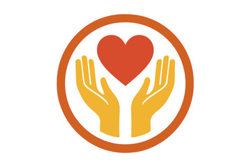 Hands holding a heart symbol in a circular design representing care and support for others