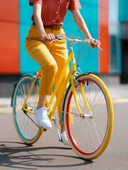 Naklejka premium A person riding a vintage bicycle with bright contrast