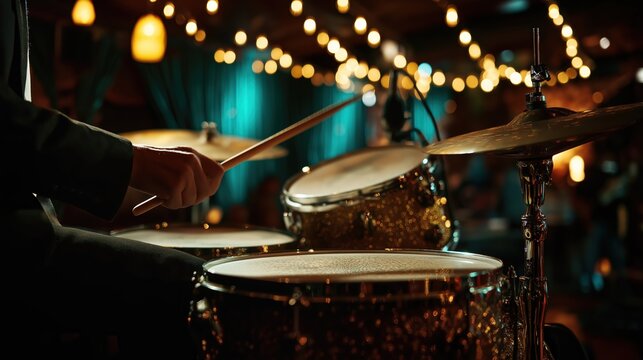 Live Jazz Drummer Performing in Warm Lights