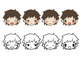 手描きの男の子表情セット1-1