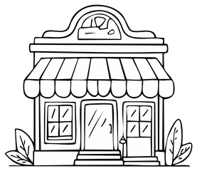 Obraz premium Charming line art storefront with windows and door a cute doodle style illustration