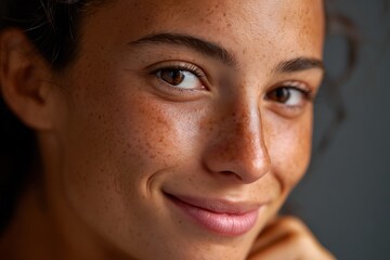 Fototapeta premium Extreme close-up portrait showing natural freckles across a person's face