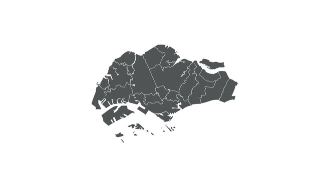 Detailed map of singapore regions in monochrome silhouette