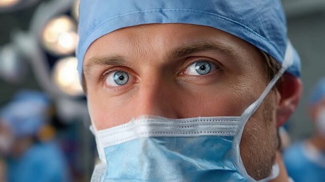 Eyes of Expertise: A close-up view of a surgeon, focused and ready, showcasing the precision and dedication required in medical field.