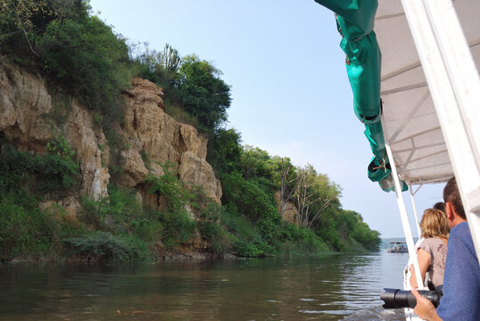Tourists on the White Nile River in Uganda