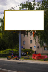 Background for design, billboards on city streets and along roads in the summer day