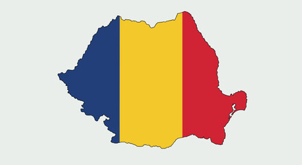Obraz premium Romania flag inside country map with bright colors