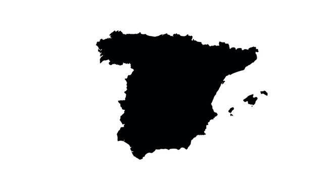 Spain map silhouette with balearic islands on white background