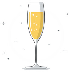 Naklejka premium Elegant Flute Glass: Sparkling Wine Illustration with Light Accents
