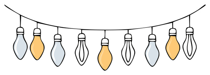 Hand-drawn string lights illustration featuring decorative bulbs and minimalist design