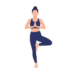 Yoga Tree Pose Flat Illustration