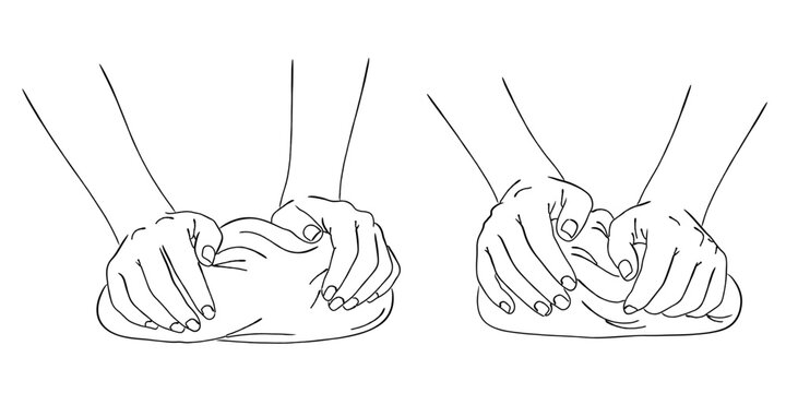 パン生地を捏ねる手（ニーディング・パン作り）,お菓子作り,ベーキング,生地作り,手作り,シンプル,ベクター,線画