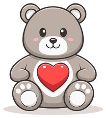 Obraz premium Cute gray teddy bear character with a large red heart on its chest symbolizing love