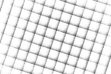 Fototapeta premium Macro halftone grid of soft diagonal square tiles, printed black dots and lines forming a repeating checker pattern on a transparent background PNG.