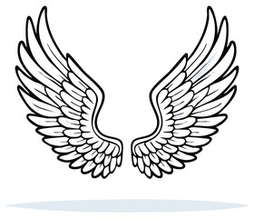 Fototapeta premium Stylized Angel Wings Design Symbol Illustration in Black and White