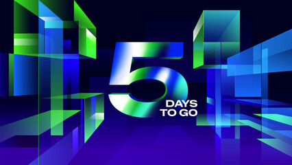 Obraz premium Five Days to Go - Neon Futuristic 3D Countdown Template for Social Media Countdowns, Launch Events, and Promo Graphics