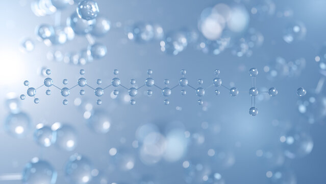 sodium dodecyl sulfate molecular structure 3d, emulsifying agent structural chemical formula view from a microscope