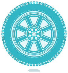 Obraz premium Illustration of a stylized tire with tread and wheel, automotive transportation component, blue