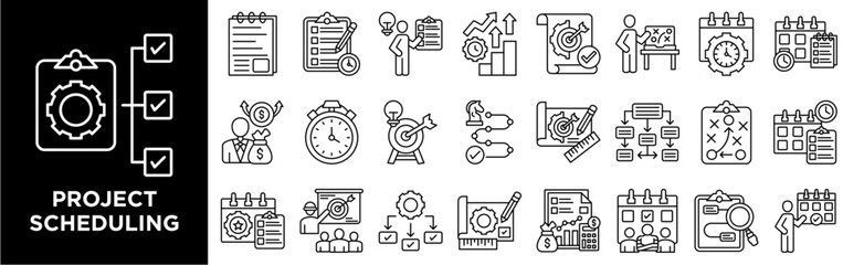 Project Scheduling icon collection set. Containing design  project planning, timeline, gantt chart, schedule management,scheduling,workflow chart