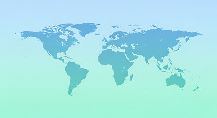 Abstract blue and aqua gradient world map silhouette background representing global business and technology connections