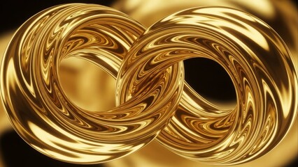 Golden Torus Linked Shape with Glossy Surface on Dark Background
