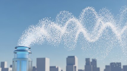 Futuristic Plant Emitting Shiny Particles Against Blue Sky