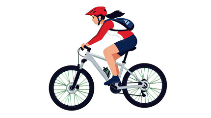 Naklejka premium Woman cycling on mountain bike with glowing wheels