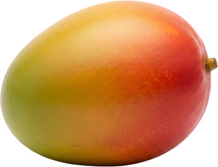 Obraz premium Whole fresh mango fruit with red and green skin gradient isolated on white background ideal for tropical smoothie branding and exotic dessert menu visuals.