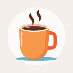 Obraz premium Orange Coffee Mug With Steam Rising Above Hot Beverage On A Light Background With A Blue Shadow