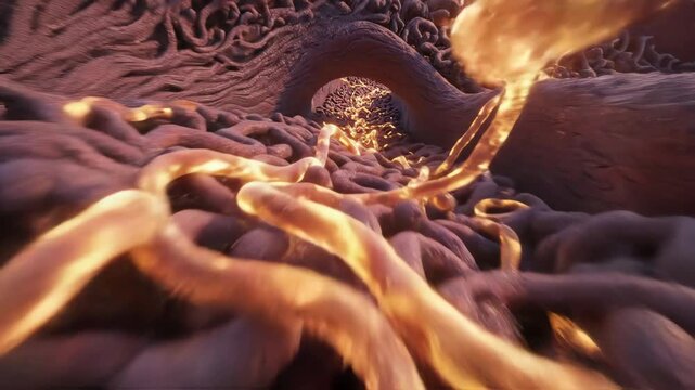 The nephron network, thousands of microscopic tubules weaving through the renal cortex and medulla in a labyrinthine pattern, filtrate particles travel along pathways like glowing threads