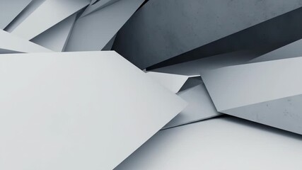 Abstract background of sharp geometric shapes and planes creating a complex, modern, three dimensional structure 4k video