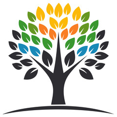 Fototapeta premium Stylized Tree with Colorful Leaves Vibrant Growth and Diversity Symbol