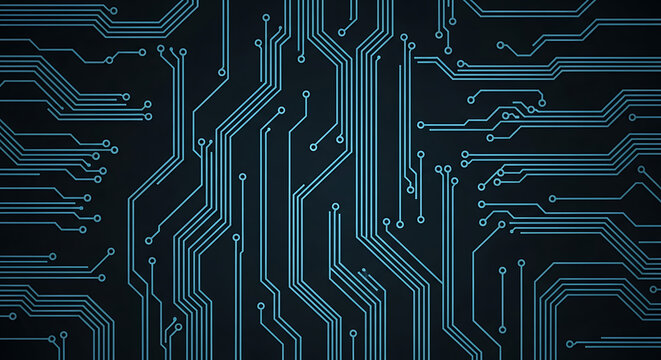 Abstract Futuristic Neon Blue Circuit Board Pattern Background for High Technology and Digital Communication - Powered by Adobe