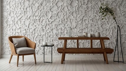 Fototapeta premium Workstation concept, clean scandinavian design backdrop, scandinavian interior theme