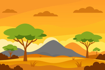 Safari savanna landscape cartoon background simple vector illustration