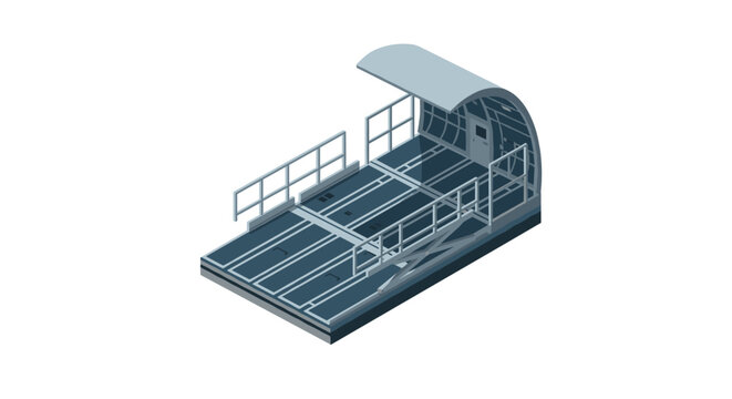 Airplane cargo hold isometric cutaway showing interior structure and design