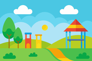Colorful playground scene for kids simple vector illustration