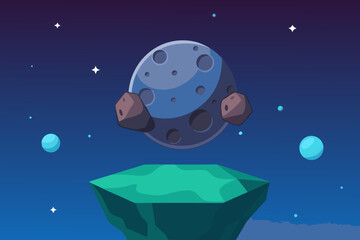 Floating asteroid base in space simple vector illustration