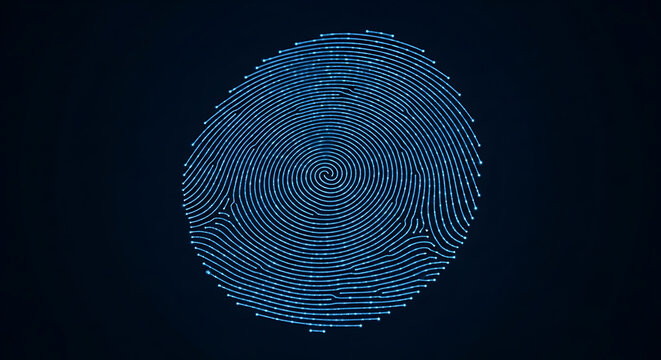 High-tech digital fingerprint scan authentication system for identity verification and cyber security concepts.