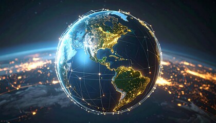 Earth illuminated by city lights from space, showcasing geography and connectivity